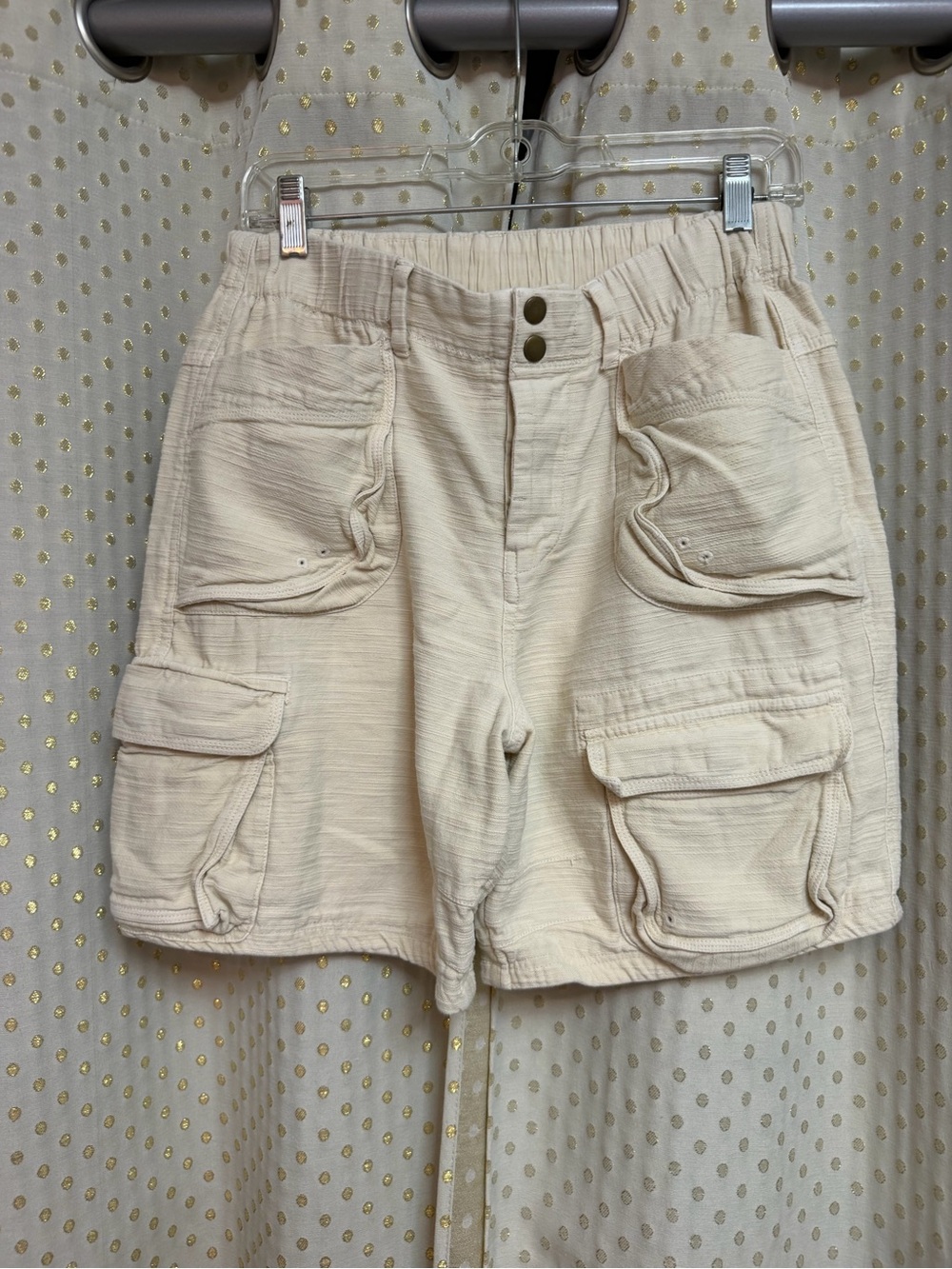 Free People Cargo Shorts Light Oatmeal Cotton Blend Relaxed
